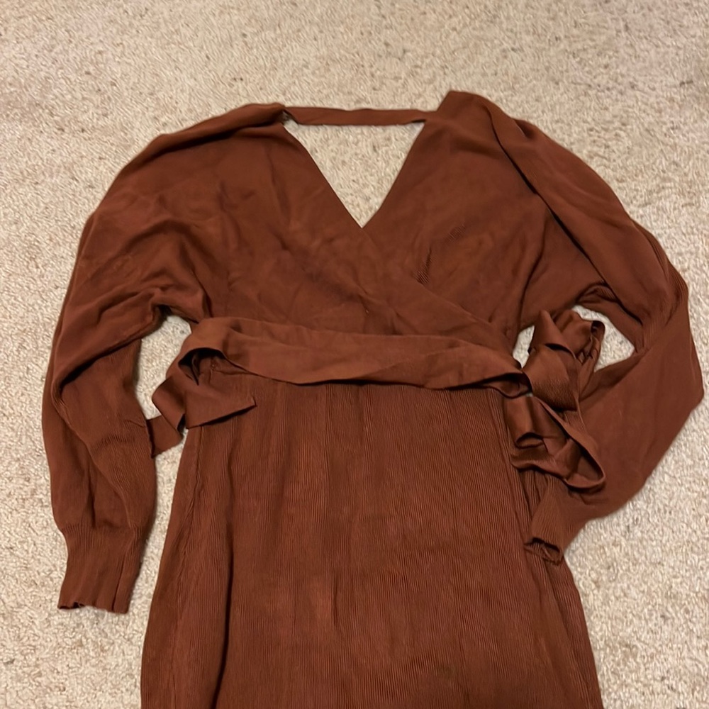 Viottiset Women's V Neck Long Batwing Sleeve Wrap Midi Knit Sweater Dress